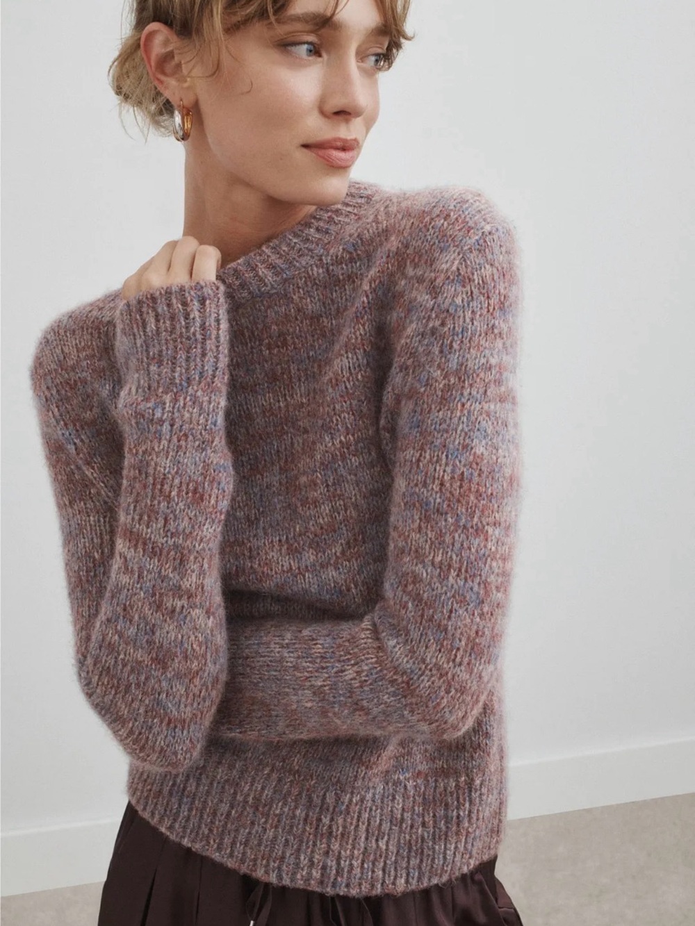 NWT Vince Marled Alpaca Wool Crewneck Sweater Grey Combo L $448